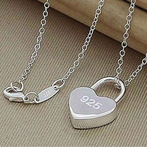 Silver 925 Heart Padlock Necklace Classic Minimalist Design